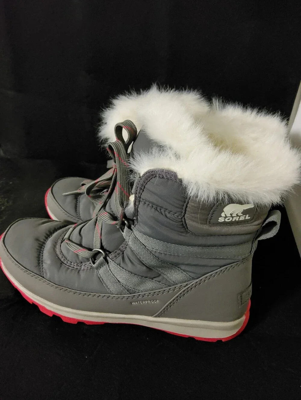 Sorel, Whitney, Quarry/Bright Rose, Waterproof Snow Boots, Size 8 - Picture 4 of 11